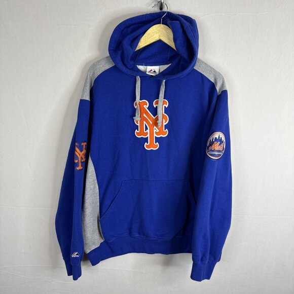 New York Mets Majestic Pullover Hoodie Blue Gray MLB Men’s L - Picture 1 of 9